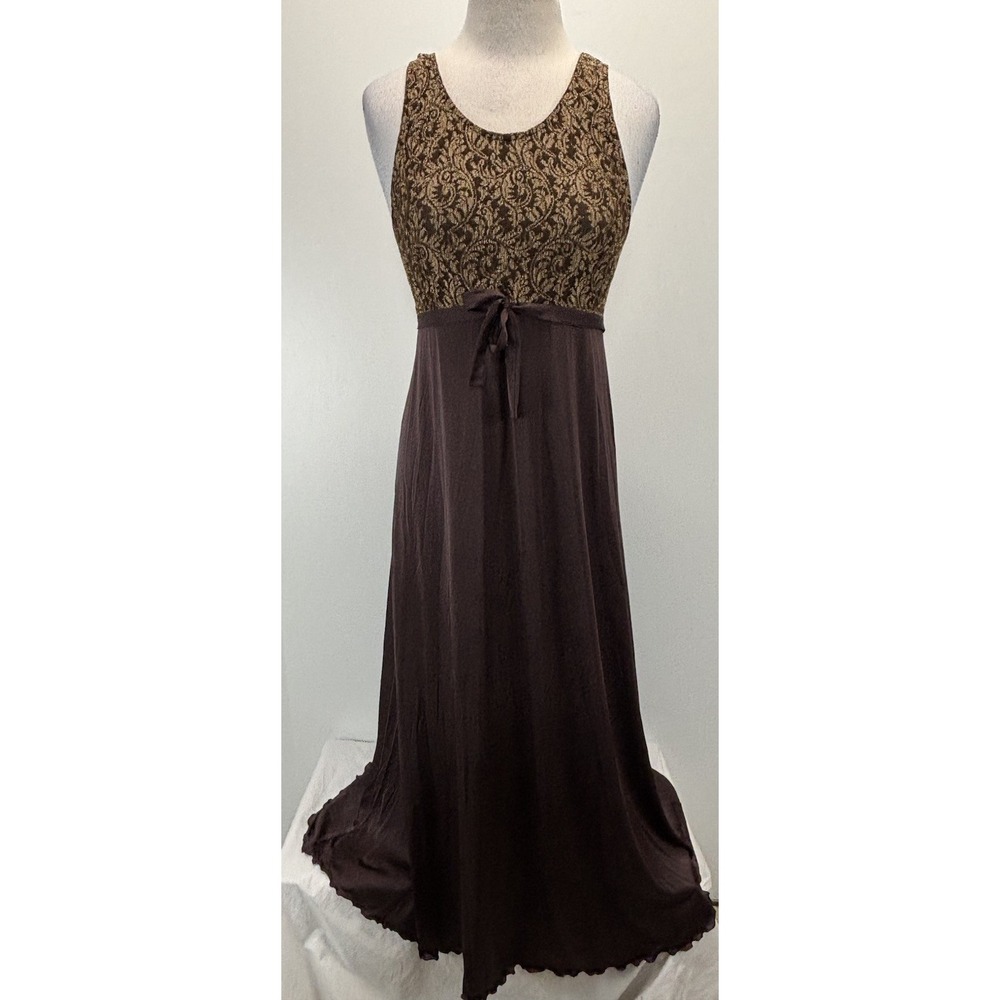 Vtg Shadowline Nylon Nightgown Women's M Chocolate Brown Nylon Long Made USA